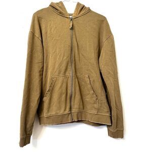 Urban Outfitters Amadeo Destroyed Full Zip Sweatshirt Hoodie Tan Medium